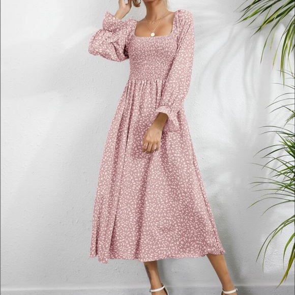 Pink Floral Belle Sleeve Maxi Dress - Picture 2 of 4